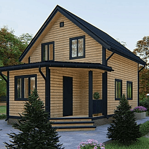 Каркасный дом 6 на 9 в полтора этажа с террасой Каркасный дом 6 на 9 в полтора этажа с террасой