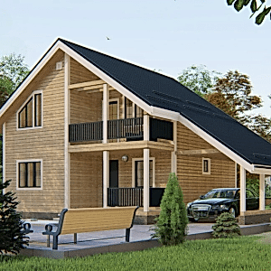 Каркасный дом 8 на 11 в полтора этажа с террасой и балконом Каркасный дом 8 на 11 в полтора этажа с террасой и балконом